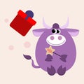 Funny bull icon for New Years sales items or calendar.