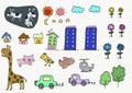 Set of animals,kids,house,building and nature