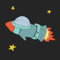 Icon of cartoon rocket, spaceship and stars for children. Adventure travel exploration around universe. Royalty Free Stock Photo