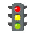 Icon cartoon traffic light. Signals with red light above yellow and green. Isolated on white background. Vector