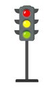 Icon cartoon traffic light. Signals with red light above yellow and green. Isolated on white background. Vector Royalty Free Stock Photo