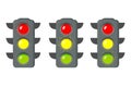 Icon cartoon traffic light. Signals with red light above yellow and green. Isolated on white background. Vector Royalty Free Stock Photo