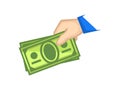 Icon cash payment. Hand holding cash in colored vector illustration