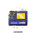 Icon of cash register for shopping and retail concept. Flat filled outline style. Pixel perfect 64x64. Editable stroke