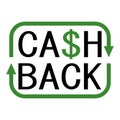 Icon cashback, money transfer sign, vector rotation arrow symbol cash back service sign