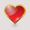 Red heart with gold border and glass highlights. Royalty Free Stock Photo