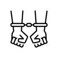 Black line icon for Caught, arrested and bracelet