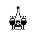 Black solid icon for Cava, wine and bottle