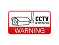 Icon with cctv on white background. Silhouette symbol. Camera icon. Caution warning sign sticker. Closed Circuit Television, CCTV