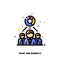 Icon of chart and three business persons for economic research or financial analysis concept. Flat filled outline style Royalty Free Stock Photo