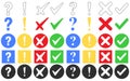 Check box tick mark icon set button question mark exclamation mark correct right wrong yes or no checkmark red cross