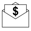 Icon check fee payment salary, an envelope with money dollars