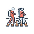 Color illustration icon for Zebra Crossing, pedestrian and student