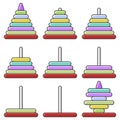 Icon childrens pyramid. A set of pyramids assembled and disassembled. Vector illustration on white background