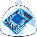 Icon of chipset under bell-glass Royalty Free Stock Photo