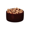 Icon of chocolate candy sprinkled with chopped nuts. Delicious confectionery product. Tasty dessert. Detailed vector