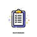 Icon of clipboard with checkmarks for health insurance claim form concept. Flat filled outline style. Pixel perfect 64x64 Royalty Free Stock Photo