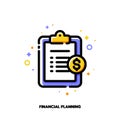 Icon of clipboard with golden dollar coin for financial planning concept. Flat filled outline style. Pixel perfect 64x64 Royalty Free Stock Photo