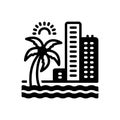 Black solid icon for Coast, beach and hotel