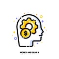 Icon of coin and gear for facilitating and streamlining digital transactions by artificial intelligence AI. Flat filled outline Royalty Free Stock Photo
