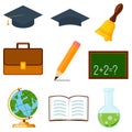 Icon collection set cartoon poster school college university science. Royalty Free Stock Photo