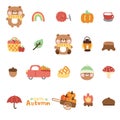 Icon collection.Set of cute teddy bear in autumn concept.Wild animal