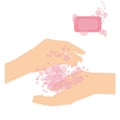 The icon color of hand soap. Antibacterial soap. Disinfection of the hands. Isolated vector illustrations. Vector