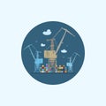Icon with colored cargo cranes and containers