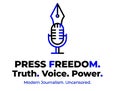 Icon combining pen nib and microphone symbolizing press freedom and uncensored journalism with text modern journalism Royalty Free Stock Photo