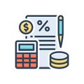 Color illustration icon for Commission, coins and calculator