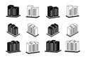 Icon company vector set, Modern 3D buildings collection on white background, Perspective bank and office illustration Royalty Free Stock Photo