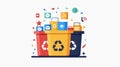 The icon is composed of a wastebasket and a desktop trashcan with an icon of the recycling sign. Delete symbol in retro