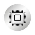 Icon of a Computer Microchip Processor on a White Circular Background computer chip integrated circuit Royalty Free Stock Photo