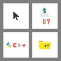 Icon concept set. Mouse cursor, reach dollar on cloud, magnet attracting puzzle and unlocking folder