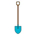Icon construction agro beautiful sharp bayonet shovel with a wooden handle for digging the ground. Garden tools on a white