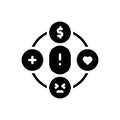 Black solid icon for Contributing Factor, contributing and health