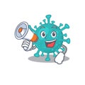 An icon of corona zygote virus holding a megaphone