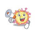 An icon of coronaviridae virus holding a megaphone