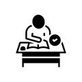 Black solid icon for Coursework, desk and people