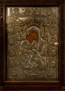 Icon covered in gilded silver riza in the Holy Trinity Cathedral of Tbilisi Georgia