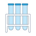 Icon of COVID-19, three vials of vaccine, blood and biomaterialof for a medical poster in shades of blue. Vector