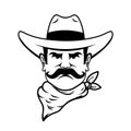 Icon of cowboy head. Design element for logo, label, sign, poster, t shirt.