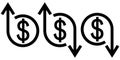 Icon crisis development flourishing, vector dollar sign and arrow up and down, concept of economic crisis and business