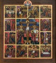 Icon of the Crucifixion of Jesus Christ with scenes of Passion of Christ