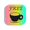 Icon cup of coffee for free, rainbow multicolor rectangle button, 3 d effect