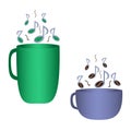 Icon of a cup of coffee and tea. Symbols with hot drinks. A note of fragrant coffee or tea Royalty Free Stock Photo
