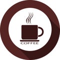An icon of a cup of coffee on a white circle. White flat image w Royalty Free Stock Photo