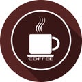 Icon of a cup of coffee in a white circle outline. White flat image with a long shadow Royalty Free Stock Photo