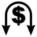 Icon currency crisis collapse dollar exchange rate arrow down Royalty Free Stock Photo