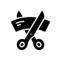 Black solid icon for Cut, ribbon and scissors